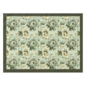 シックなヴィンテージソフトパステルグリーンとアイボリーの花 テーブルクロス (正面(横))
