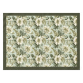 シックなヴィンテージソフトパステルグリーンとアイボリーの花 テーブルクロス (正面(横))