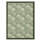 シックなヴィンテージソフトパステルグリーンと白い花 テーブルクロス (正面)