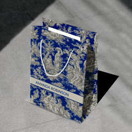 シックなヴィンテージダークブルートイルドゥジュイ ミディアムペーパーバッグ