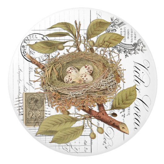 シックなヴィンテージネスト&エッグフランスのスクリプトノブ セラミックノブ (正面)