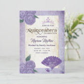 シックなヴィンテージハンドファンパープルバラティアラクインズイン 招待状 (スタンド正面)