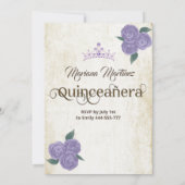 シックなヴィンテージハンドファンパープルバラティアラクインズイン 招待状 (裏面)