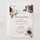シックなヴィンテージバーガンディーフラワーズリタイアメントパーティー 招待状 (正面)