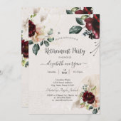 シックなヴィンテージバーガンディーフラワーズリタイアメントパーティー 招待状 (正面/裏面)