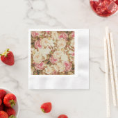 シックなヴィンテージピンクのホワイトブラウンバラフローラルパターン 縁ありカクテルナプキン (インサイチュ)