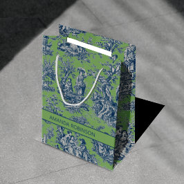 シックなヴィンテージブルーグリーントイレデジュイ ミディアムペーパーバッグ