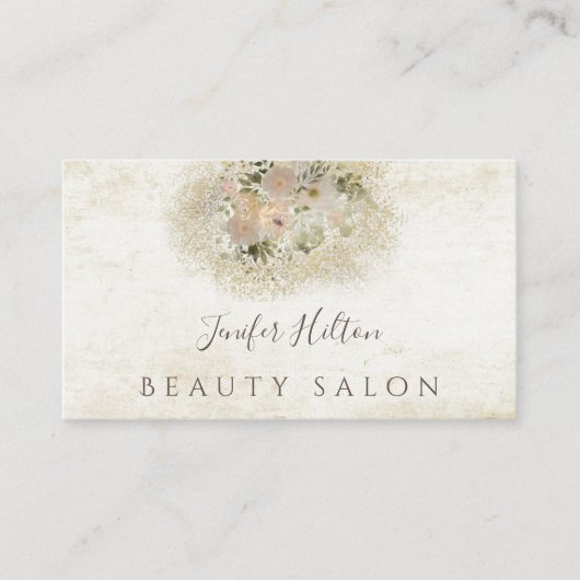 シックなヴィンテージボーホウォーター色フローラブーケ 名刺 (正面)