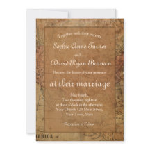 シックなヴィンテージマップデスティネーションウェディング招待状