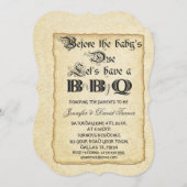 シックなヴィンテージラフなエッジ紙ベビー- Qベビーシャワー 招待状 (正面/裏面)