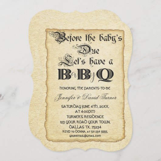 シックなヴィンテージラフなエッジ紙ベビー- Qベビーシャワー 招待状 (正面/裏面)