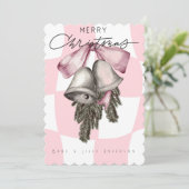 シックなヴィンテージレトロクリスマスピンクプレイド シーズンカード (スタンド正面)