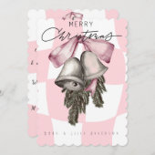 シックなヴィンテージレトロクリスマスピンクプレイド シーズンカード (正面/裏面)