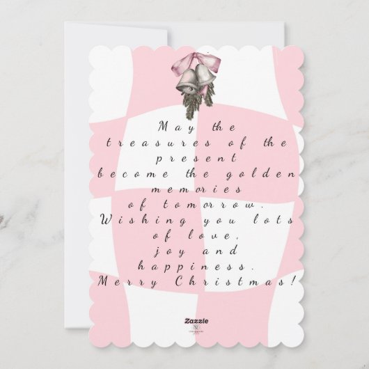 シックなヴィンテージレトロクリスマスピンクプレイド シーズンカード (裏面)