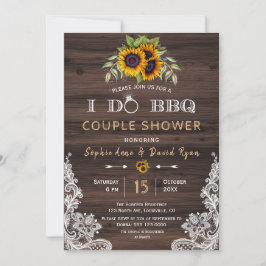 シックなヴィンテージレースサンフラワーズウッドI DO BBQ 招待状