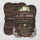 シックなヴィンテージレースホワイトフラワーズウッドI DO BBQ 招待状 (正面/裏面)
