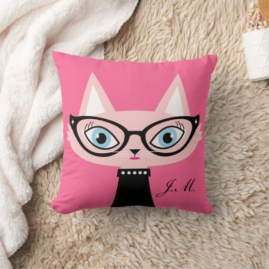 シックなヴィンテージ猫は装飾用クッション-ピンク2味方しました クッション (ブランケット)