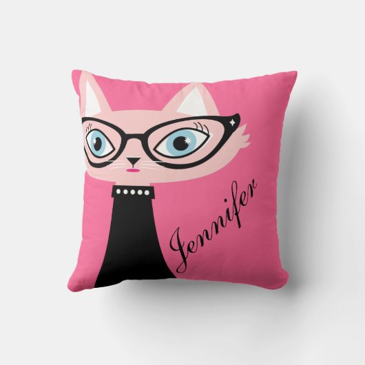 シックなヴィンテージ猫は装飾用クッション-ピンク2味方しました クッション (裏面)