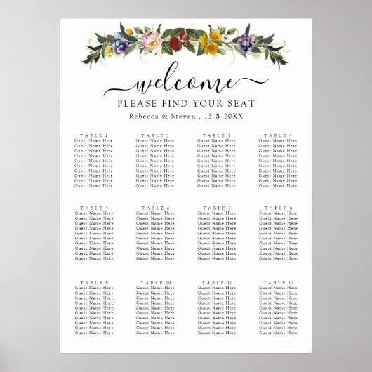 シックなヴィンテージ結婚フローラの座席表 ポスター (正面)