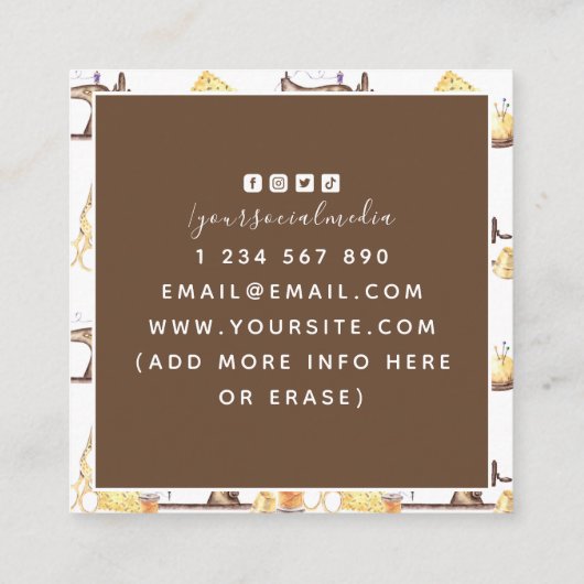 シックなヴィンテージ裁縫機械のパターン調整 スクエア名刺 (裏面)