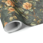 シックなヴィンテージ黄色のバラほこりっぽい緑色の黒 ラッピングペーパー (ロールコーナー)