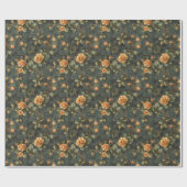 シックなヴィンテージ黄色のバラほこりっぽい緑色の黒 ラッピングペーパー (フラット)