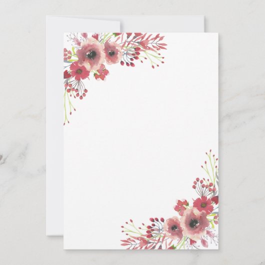 シックな上品な赤いフローラ水の色ベビーシャワー 招待状 (裏面)