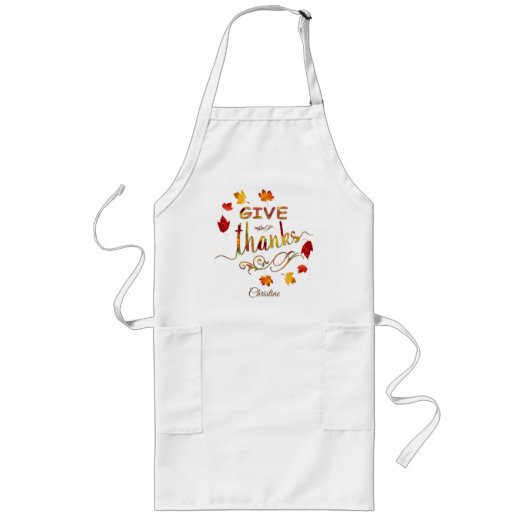 シックな与え感謝してい素朴秋感謝祭モノグラム ロングエプロン (正面)