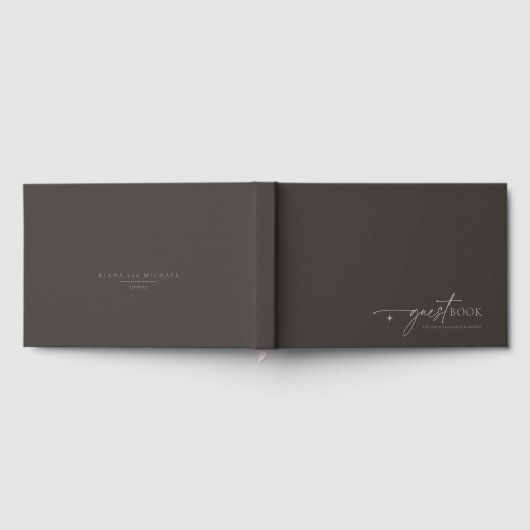 シックな中和ミニマル結婚リストの炭ID1020 ゲストブック (全面)