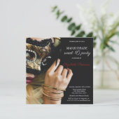 シックな仮装ガールマスクブラックスウィート16 招待状 (スタンド正面)