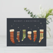 シックな企業のネイビーレッドグリーンクリスマスストッキング シーズンカード (スタンド正面)