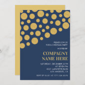 シックな会社クリスマスパーティー金ゴールドネイビー 招待状 (正面/裏面)