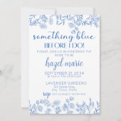 シックな何か青の前に私はブライダルシャワー 招待状 (正面)