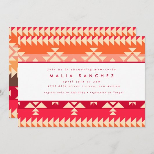 シックな先住民アメリカンサウスウェスト赤ベビーシャワー 招待状 (正面/裏面)