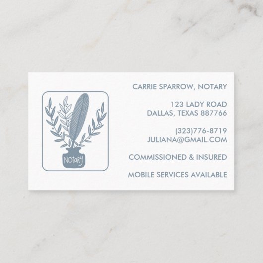 シックな公証人インクポットクイル植物性ロゴ 名刺 (裏面)