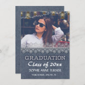 シックな写真の卒業への招待 | オールドデニムレース 招待状 (正面/裏面)