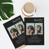 シックな写真の卒業式ミニマリストブラックとホワイト 招待状