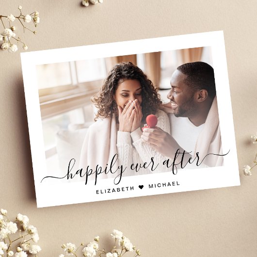 シックな写真の楽しいエバーアフター婚約 案内ポストカード