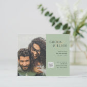 シックな写真の結婚式の招待QRコード救日緑 (スタンド正面)