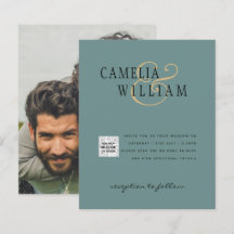 シックな写真の結婚式の招待QRコード救日緑