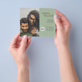 シックな写真の結婚式の招待QRコード救日緑 チラシ (手)