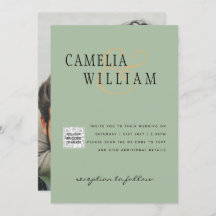 シックな写真の結婚式の招待QRコード救日緑