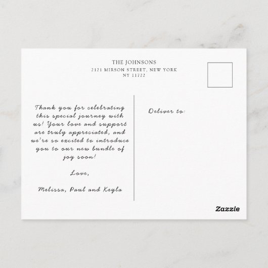 シックな写真アーチコラージュ赤ちゃんシャワーありがとう ポストカード (裏面)