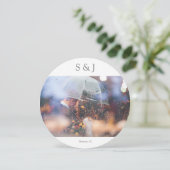 シックな写真エレガント円モダンミニマリストグレー 招待状 (スタンド正面)