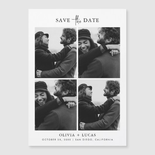 シックな写真コラージュ磁気ウェディング日付を保存 (正面)