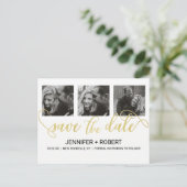 シックな写真ゴールドフォイル手紙日付を保存 案内ポストカード (スタンド正面)