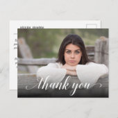 シックな写真卒業ホワイトスクリプトありがとう ポストカード (正面/裏面)