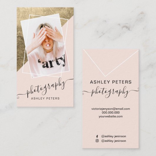シックな写真撮影の薮のピンクのカッコいいの金ゴールドの原稿の写真 名刺 (正面/裏面)