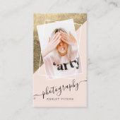 シックな写真撮影の薮のピンクのカッコいいの金ゴールドの原稿の写真 名刺 (正面)