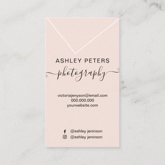 シックな写真赤面ピンクのローズ金ゴールドのスクリプト写真 名刺 (裏面)